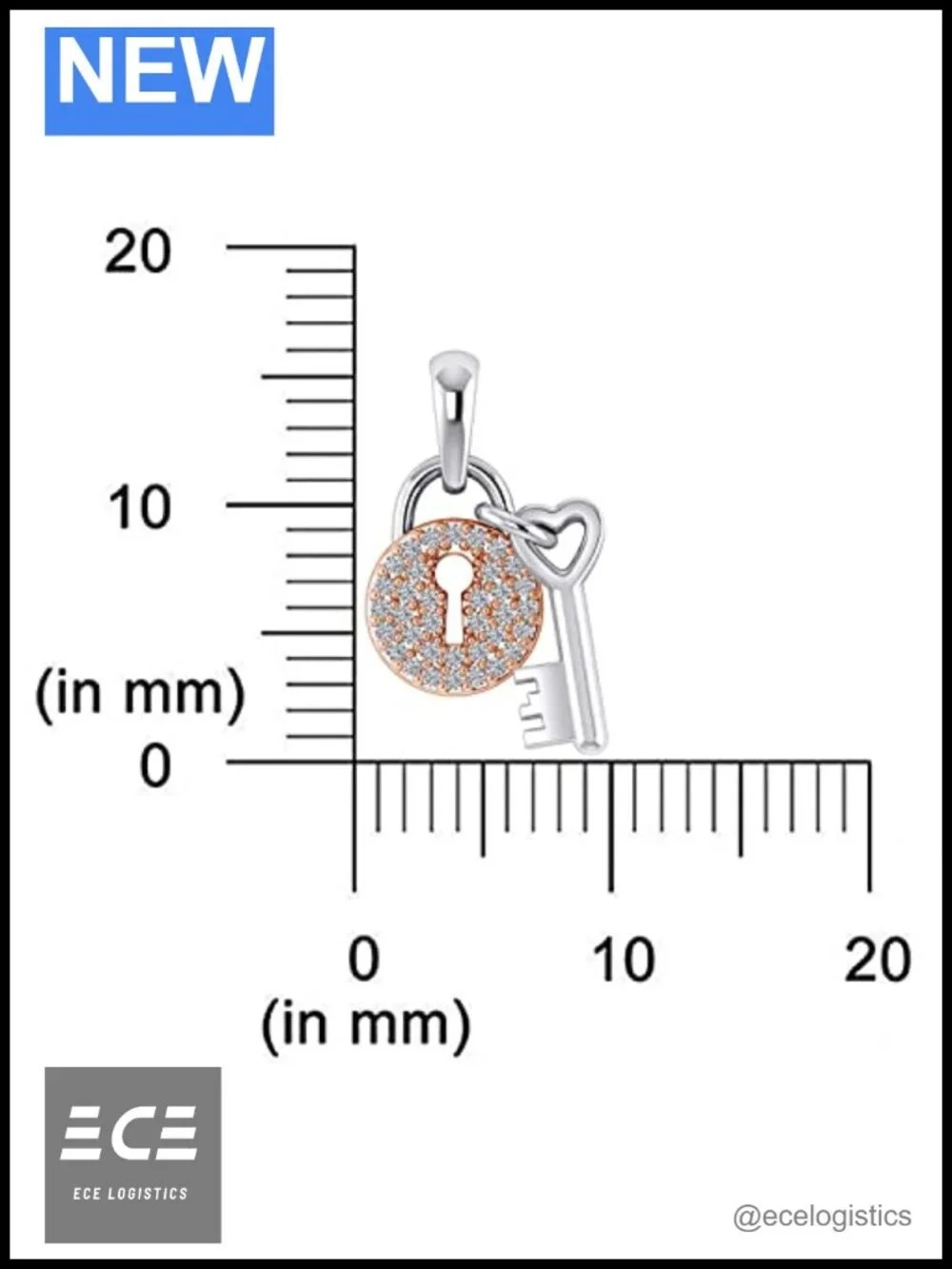 925 Sterling Silver Natural Diamond Heart Key Lock Pendant Necklace 18 Inch